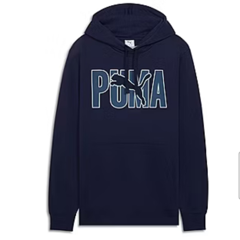 Puma Mens Hoodie Navy Blue Logo Graphic Pullover Sweatshirt NWT Size M